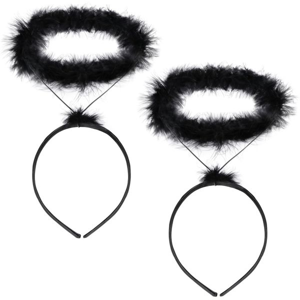 UNIME 2 Pack Angel Halo Headbands Feather Angel Headband Black Halo Headband Halloween Christmas Costume Accessory Party Accessories (Black)