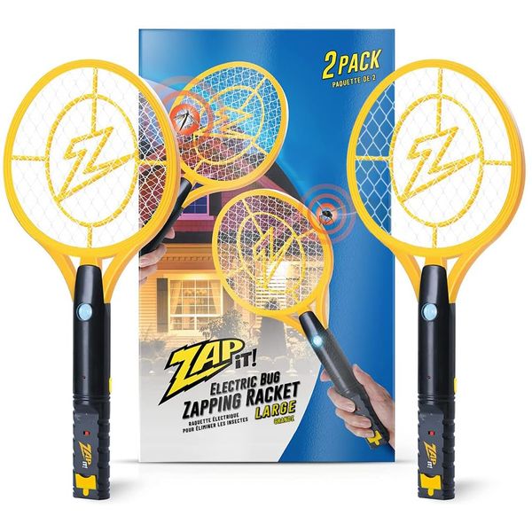 ZAP iT! 4,000 Volt Electric Handheld Bug Zapper Swatter - USB Rechargeable Indoor Safe Mosquito & Fly Killer - 2 Pack (Large, Yellow)