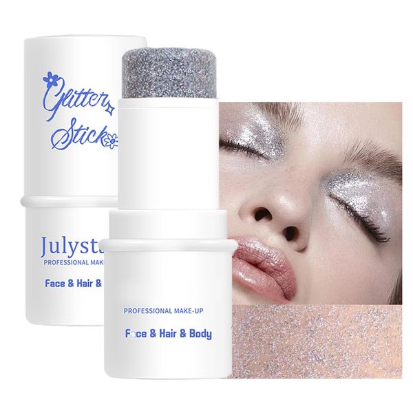 Gesicht Körper Glitter Stick, Meerjungfrau Gesicht Glitter Gel, Wasserdichter feiner Glitter für Gesicht/Körper/Haare/Augen/Lippe, Pailletten Farbe,Funkelndes Gesicht Glitter Make-up (#06 Silber)