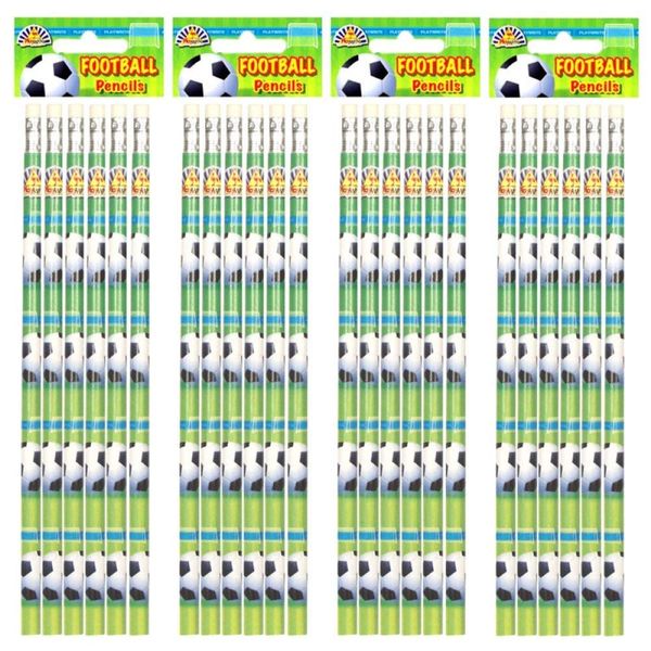 Playwrite Football Pencils - Pack of 24 Soccer Themed Pencils with Eraser Tips