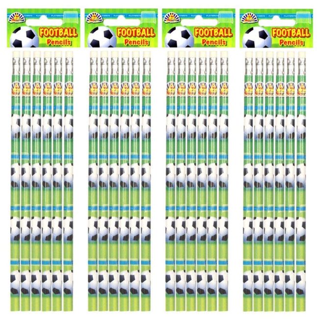 Playwrite Football Pencils - Pack of 24 Soccer Themed Pencils with Eraser Tips