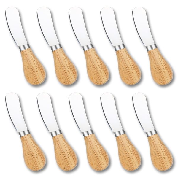 ProudMoore 10 Pcs Cheese Spreader Knives, Mini Butter Knife Spreader with Wooden Handle, Stainless Steel Cheese Knife Set for Charcuterie Board, Sandwich, Appetizers, Cocktail Spreading Knife