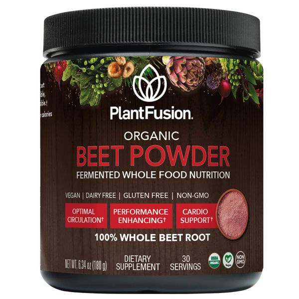 Plantfusion Organic Beet Root Powder - Superfood Beet Supplement to Support Blood Flow & Circulation - Fermented Whole Food Nutrition - Non-GMO, Vegan, Gluten-Free, 6.34 oz 30 Servings