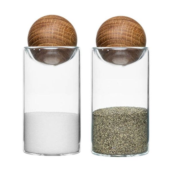 Sagaform Nature Collection Salt and Pepper Glass Salt & Pepper Shakers with Oak Stopper 4 1/2-Inch, Set of 2, Clear