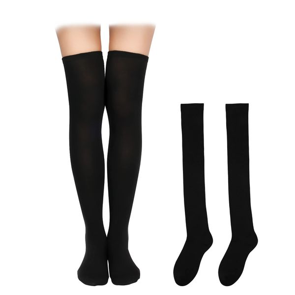 KINBOM 1 Pair Thigh High Socks, Cotton Soft Knee High Long Stockings Women Leg Warmers for Wednesday Christmas Cosplay