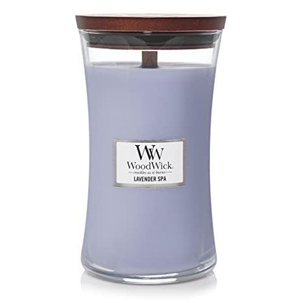 WoodWick Lavender Spa Large Hourglass Candle, Premium Soy Blend Wax,