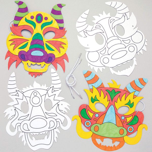 Baker Ross AR967 Dragon Colour in Disguise (Pack of 8), White