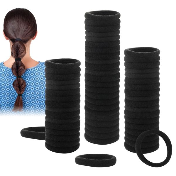 Prasacco 100 Stück Haargummis Mädchen, Elastisches Haargummis Schwarz Ohne Metall Weiche Baumwolle Haargummis Pferdeschwanz Halter für Frauen, Mädchen und Männer (4 cm)