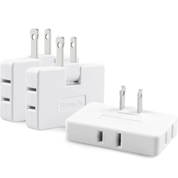 3 Pack Ac Flat Wall Outlet Extender Flat Plug Adapter Outlet, Fold-able 3 Way Wa