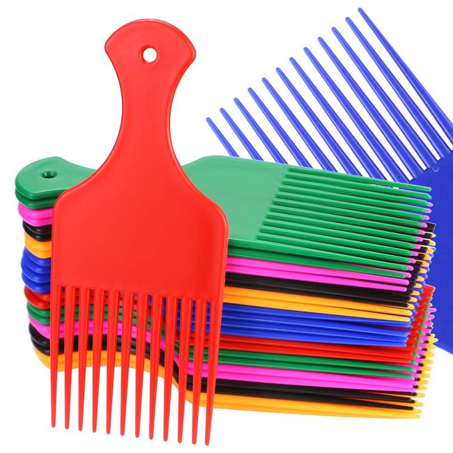 Amersumer 24 Pcs Wide Hair Pick Comb Plastic 6.5 Inch, Lift Hair Pick Comb for Curly Hairs, Smooth Afro Comb for Afro Hair, Hairdressing Tool for Salon, Home (Red, Yellow, Purple, Green, Blue, Black)