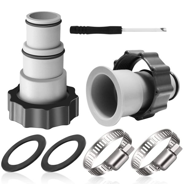 2 Piece Pool Hose Adapter Set, Adapter for Intex Pool, Pool Hose 32-38 mm Connector Hose Clamps Adapter for Pumps with Thread Connection and Piston Valve, Pool Accessories
