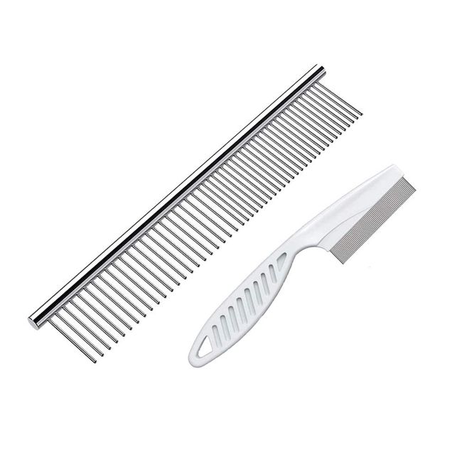 Pet Comb, Pet Comb, Comb for Dogs and Cats, Pet Comb for Dogs and Cats, Set of 2, Pet Beauty Comb (Silver and White)