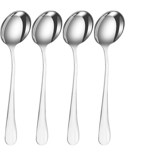 YSAMAX 4 Pc Round Soup Spoon, Stainless Steel, Spoon Set of 4 for Soup, Curry, Rice, Ideal for Parties, Buffet, Kitchen, Restaurant, Luxurious Elegant Look, Ideal for Stirring