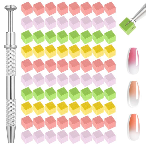 100Pcs 0.59inches Nail Sponges for Ombre, Soft Nail Art Sponges With Grabbing Pen, Ombre Nail Brush for Nails Art Design (Colorful)