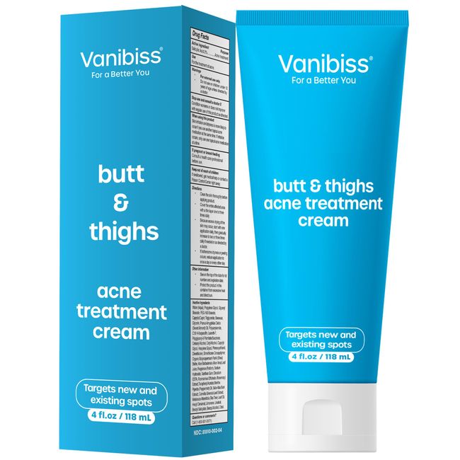 Vanibiss Butt & Thighs Acne Treatment Cream - Reduce Butt Acne, Pimples & Zits - Buttocks Acne Cream - Butt Acne Clearing Lotion - Butt Cream for Bum Acne - 2% Salicylic Acid for Acne Prone Skin (4oz)