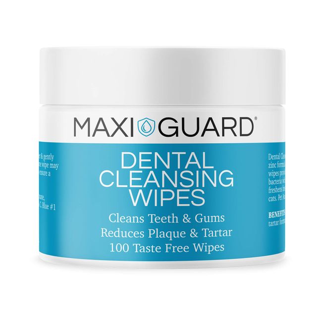 MAXI/GUARD Dental Cleansing Wipes for Dogs, Cats, Horses and Companion Animals (100 Wipes), Light Blue/White