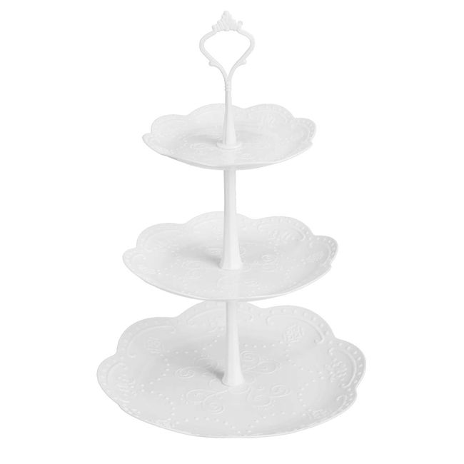 Coitak 3 Tier Cupcake Stand, Plastic Tiered Serving Stand, Dessert Tower Tray for Tea Party, Baby Shower and Wedding (Pure White) (Plastic)