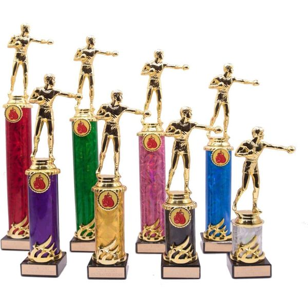 Personalised Gold Boxing Boxer Column Trophy Multi Award Engraved With Your Text (40cm)