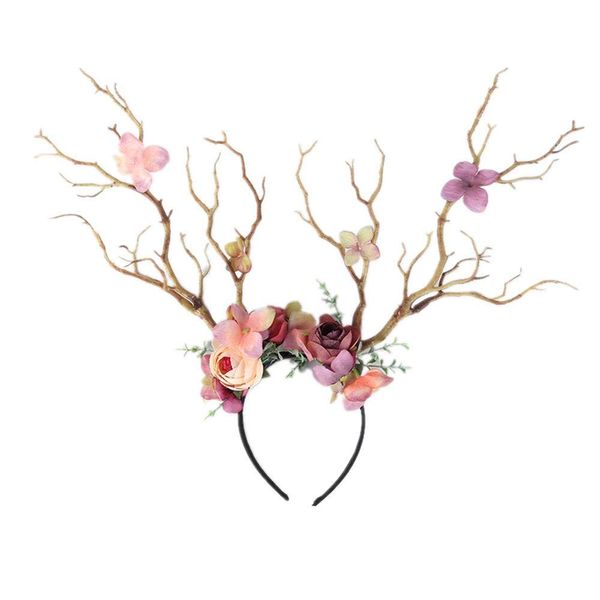 XIDAJIE Deer Antler Flower Crown Headbands Halloween Chritmas Long Antler Flower Branches Headband Props Horns Headpieces Hair Band Photo Shoot Forest Goddess Headdress Headwear, Light Brown