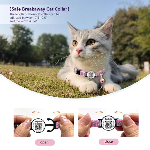 6 Pack Cute cat Paws Cat Collar with Name Tag, Personalized Reflective Cat Collar Breakaway, Pet Collar with Smart ID tag On ID Tags for Boy and Girl Kitten,No APP (6 Pack)