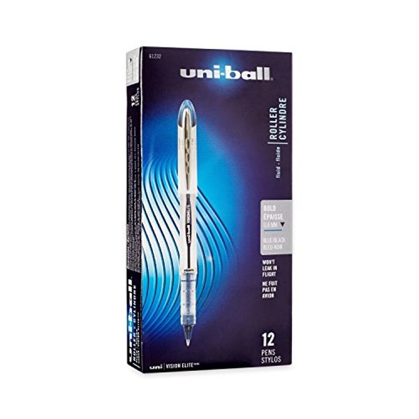 uni-ball Vision Elite BLX Infusion Rollerball Pens Bold Point, 0.8mm, Blue/Black, 12 Pack