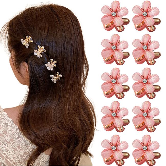 Satz Von 10 Mini-Diamant-Haarspangen, Kleine Haarspangen, Blumen-Haarspangen, MäDchen-Damen-Haar-Accessoires, Leicht Und Niedlich, Geeignet FüR Den TäGlichen Weg, Hochzeit, Abschlussball, Party (Rosa)