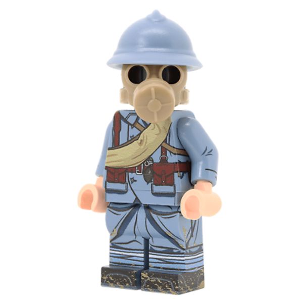 United Bricks WW1 Military Minifigure French Soldier with Gas Mask Custom