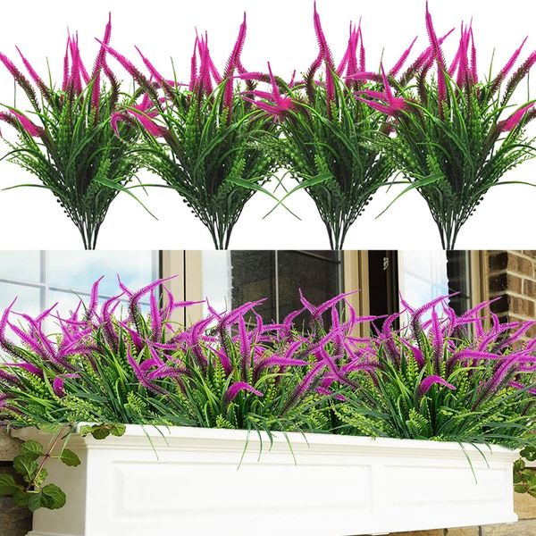 CLONG 8pcs Artificial Flowers for Outdoor Plants Faux Plastic Plant Fake Flower UV Resistant Plants(Red Setaria)