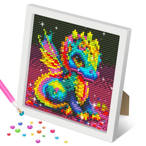 MOGTAA Dragon Diamond Art Kits for Adults Beginners with Wooden Frame, 5D Diamond Art for Girls Boys Ages 6-8-10-12, Full Drill Animal Arts Craft for Home Decor 7.1x7.1Inch