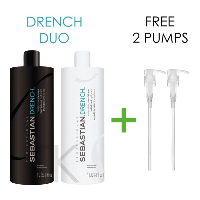 Sebastian DRENCH Shampoo and Conditioner 33.8 oz Duo + 2 Free Pumps!!