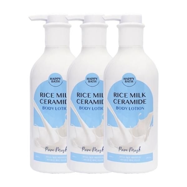 Happy Bath Rice Milk Ceramide Body Lotion Pure Musk 400g x3