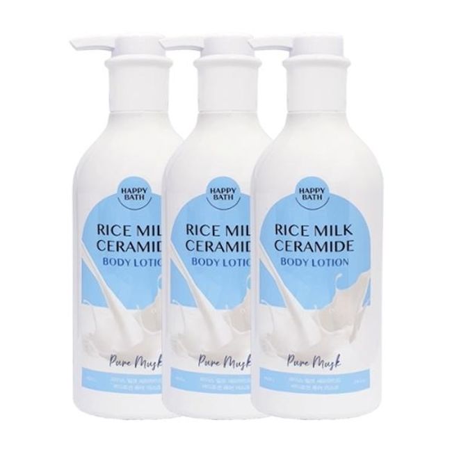 Happy Bath Rice Milk Ceramide Body Lotion Pure Musk 400g x3