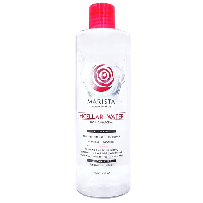 MARISTA Micellar Cleansing Water 500 ml., Make-up-Entferner für empfindliche Haut für Gesicht, Augen & Lippen, beruhigend mit Aloe Vera, Rosa Damascena & Kamillenextrakt