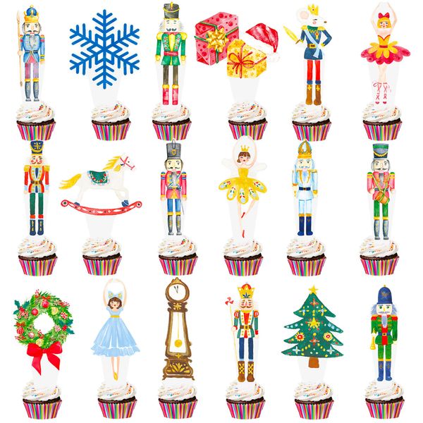 48Pcs Christmas Nutcarcker Party Cupcake Toppers Nutcracker Ballet Cake Toppers Decoration Nutcracker Holiday Cupcake Picks for Merry Christmas Birthday Party Supplies