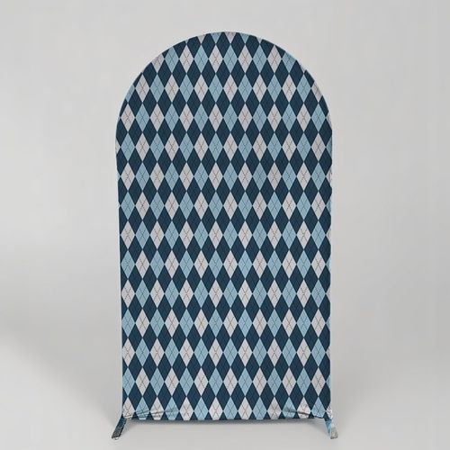 Ellteecz Baby Blue Plaid Rhomboid Arch Backdrop Cover for Boys Boss Patterns Birthday Party Arched Background Stand Stretchy Fabric Covers Parties Favors Decorations Banner 4x7FT