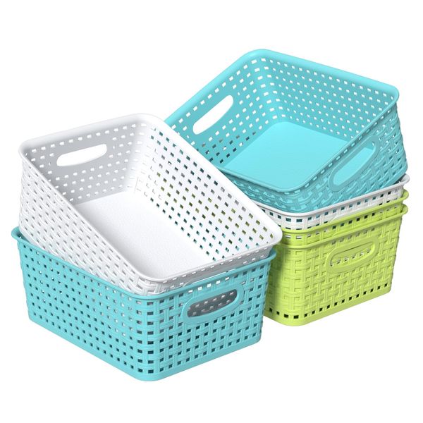 Ponpong Plastic Weave Storage Baskets Organizer, Small Storage Basket, 6 Pack