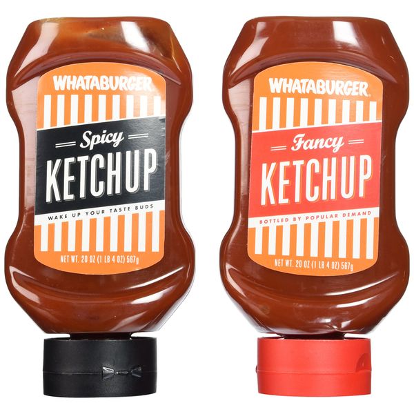 Whataburger Ketchup Variety Pack- 1 Whataburger Spicy Ketchup & 1 Whataburger Original Ketchup, 20 Oz (Pack of 2)