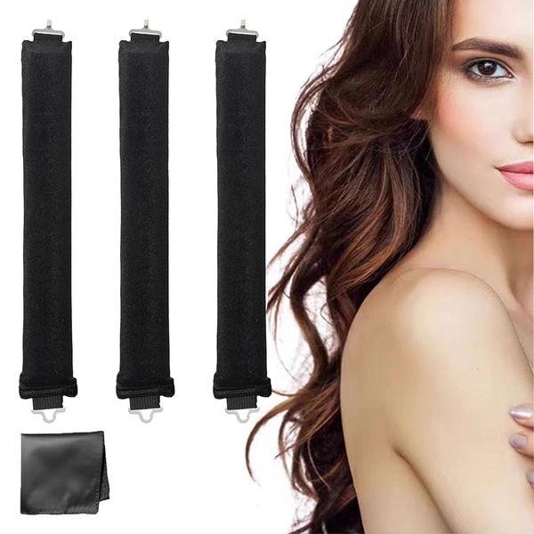 3 Stück Hitzefreie Lockenwickler, lockenwickler, Blow Out Hair Curler, DIY Locken über Nacht, Lockenwickler über Nacht für Das Haarwickeln und Schlafen in der Nacht für Mittleres Langes Haar (Schwarz)