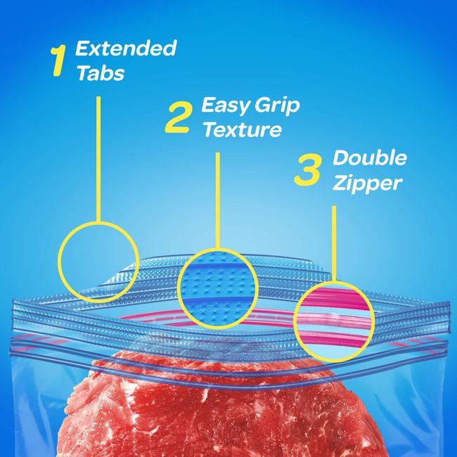 Ziploc Double Zipper Freezer Bags with Grip'n Seal Easy Open Tabs