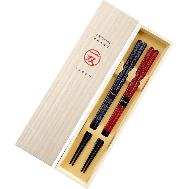 Issho, Hanakiriko Couple Chopsticks with Paulownia Box, Dishwasher Safe