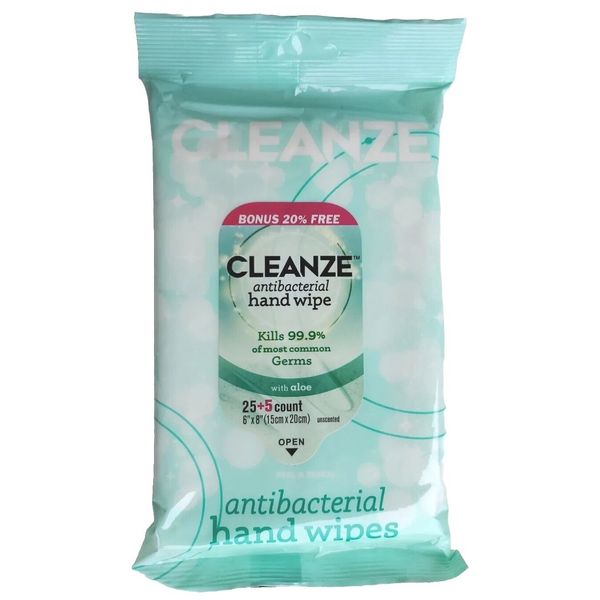 Cleanze Hand Sanitizing Wipes With Aloe 30 Ct Package Antibacterial Benzalkonium