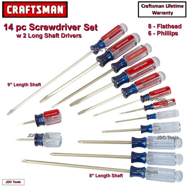 Craftsman 14 pc Screwdriver Set - 8 Flathead  6 Philips - 2 Long Reach  17