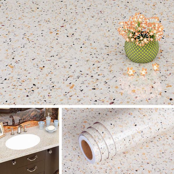 Livelynine 15.8x197Inch Kitchen Wallpaper Terrazzo Contact paper for Countertops Waterproof Peel and Stick Countertop Adhesive Covering Kitchen Counter Top Covers Cabinet Vinyl Wrap Desk Dresser Table