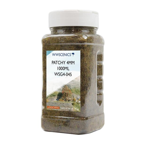 WWScenics | 4mm Patchy Static Grass | 1000ml Can | WSG4-045 | Realistic Model Scenery Material