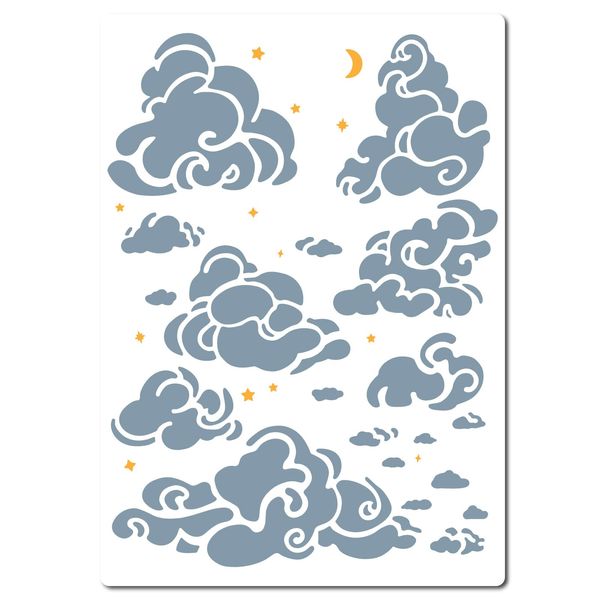 GORGECRAFT 21 x 29.7cm Schablone Wolke Stern Mond Große Wolkenwand-Vorlagen Wiederverwendbar Ausgehöhltes Zeichenschild Quadratische Schablone Zum Malen Auf Holz Wand Scrapbooking Karten Heimwerken