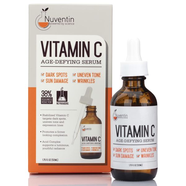 Nuventin Pure Vitamin C Facial Serum Skin Care Anti-Aging Moisturizer Vitamin C Face Booster W/Antioxidants For Dry Skin, Age Spots, Sun Damaged Skin, Wrinkle Repair, & Uneven Skin Tone, 1.75 Fl Oz