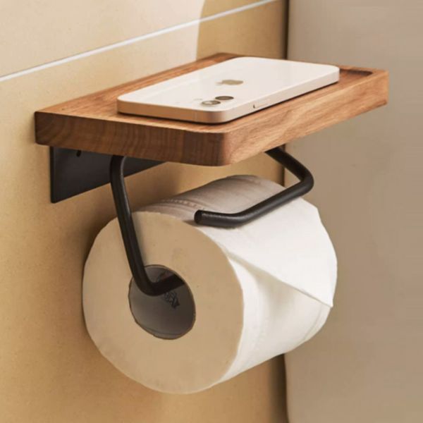 Mutagong Walnut Solid Wood Toilet Bathroom Toilet Paper Holder (Concave Single B)