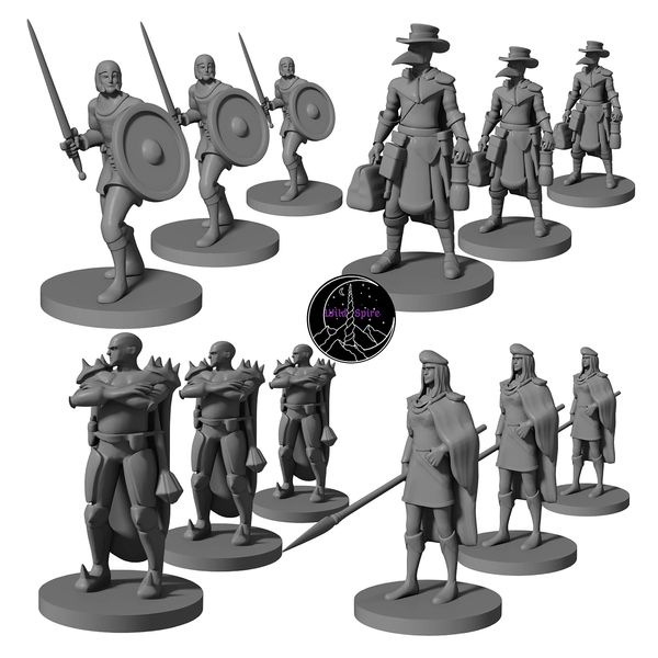 12 Miniatures Unpainted Town Guards - Plague Doctors | 28mm for DND Minis Dungeons Dragons 5th Edition Figures | Figurines for DND 5e Fantasy RPG DND Figures & Tabletop Miniatures | Campaign Setting