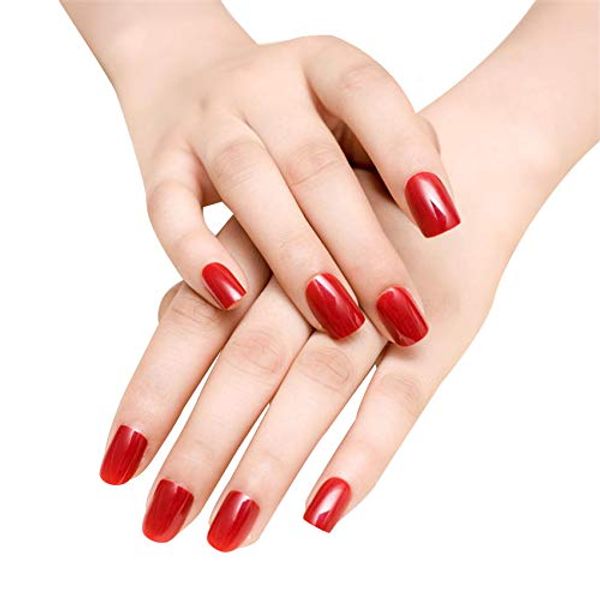 YONAIL 24pcs/set Press On Nails Short Red False Nails with Design Manicure Art Lady Full False Nail Tips Glue On Nails For Women and Girls