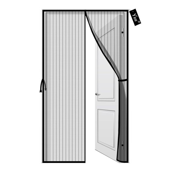 YRH Magnet Fliegengitter Tür -80x200 cm, Insektenschutz Balkontür, Neues Design mit seitlichen Schnallen, strapazierfähiges Netz, magnetvorhang mit Breites Klettband, schwarz